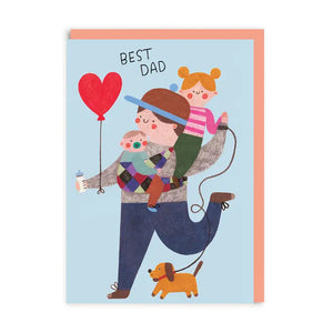Dad with Kids and Dog Greeting Card