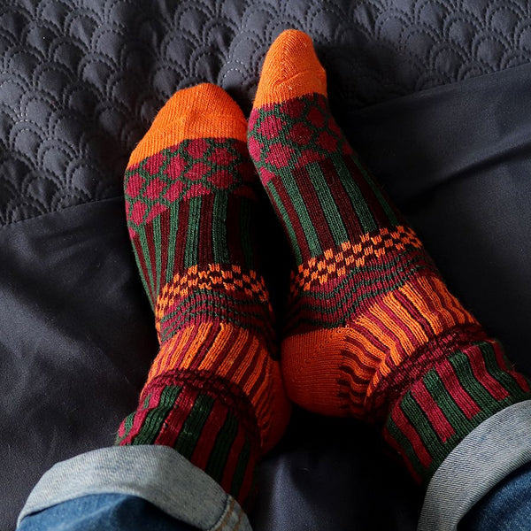 Green and Orange Multi Knit Socks