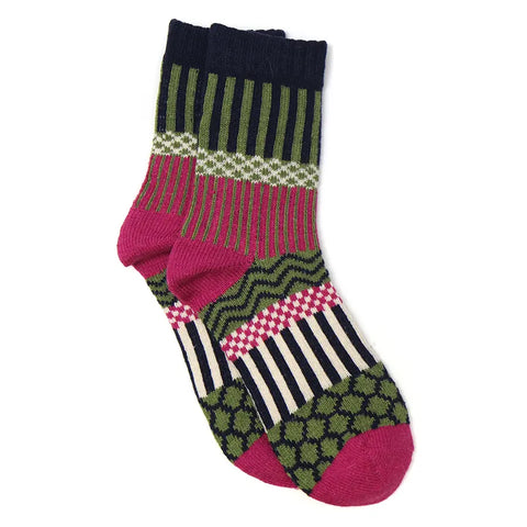 Raspberry and Olive Multi Knit Socks