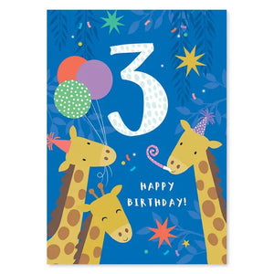 Cute Age 3 Giraffe Birthday Card