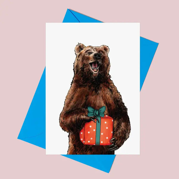 Party Bear and Present Greetings Card | Men's Birthday Card
