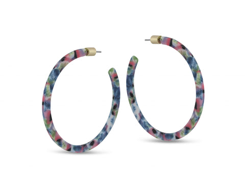 Pink, Blue & Green Large Resin Hoop Earrings