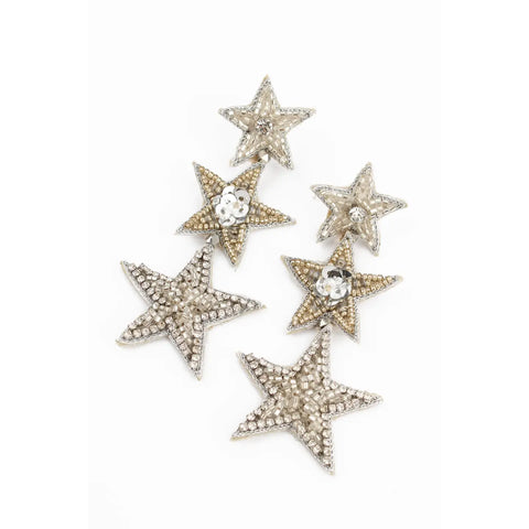 Triple Silver Star Earrings