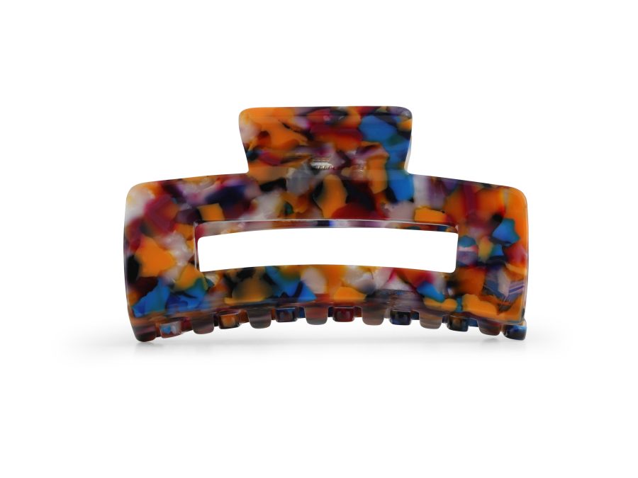 Resin Bulldog Hairclip - Blue, Lilac & Orange