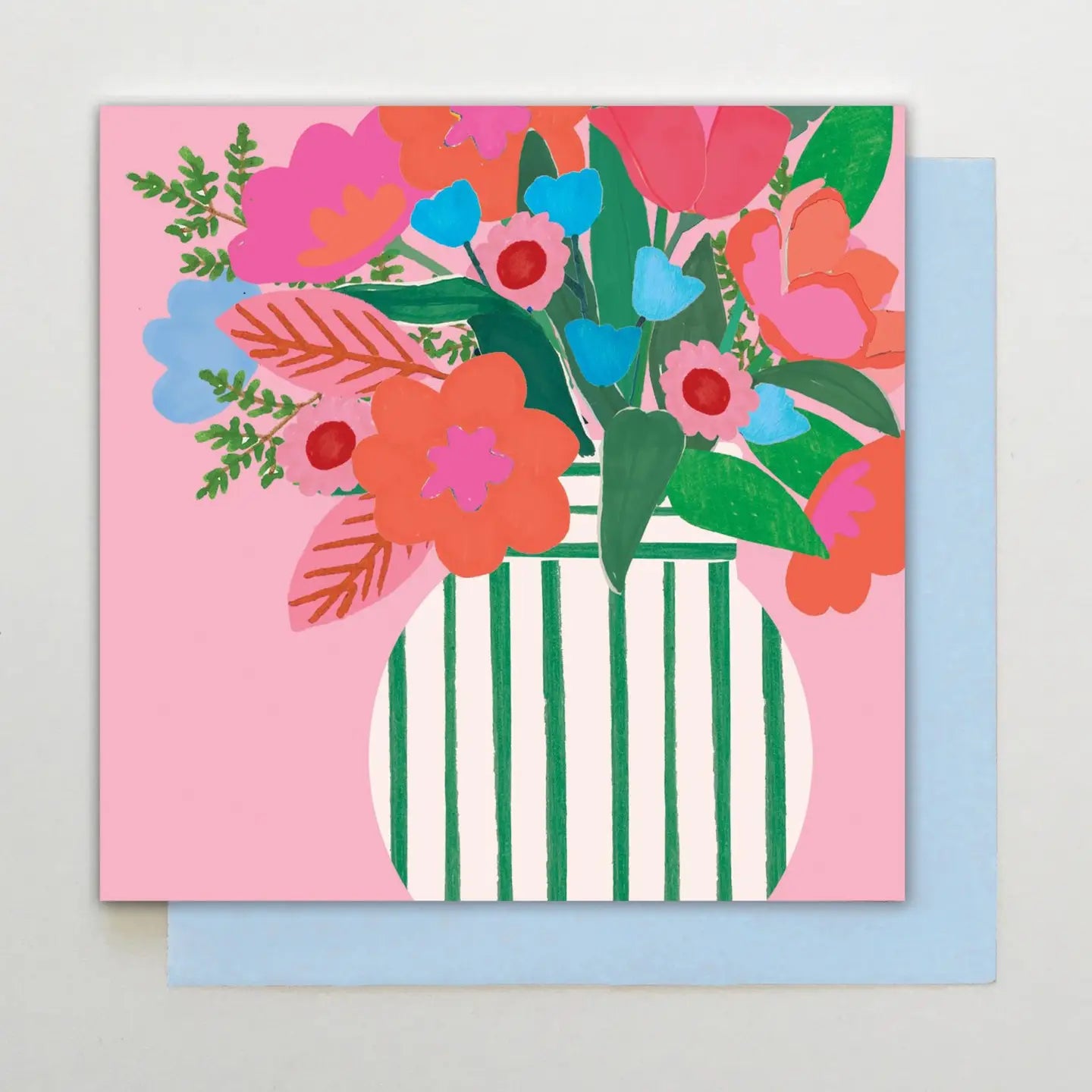 Green Stripe Vase Greetings Card