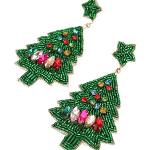 Rainbow and Green Christmas Tree Earrings