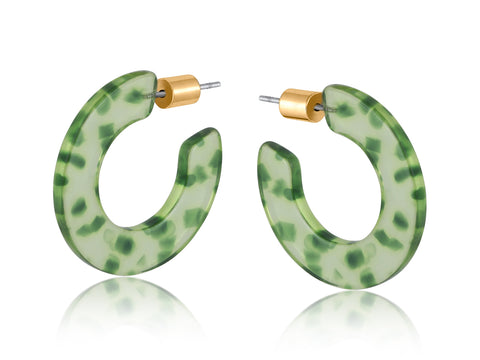 Flat Resin Hoop Earrings - Green