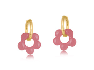 Pink Beaded Huggie Hoop Earrings