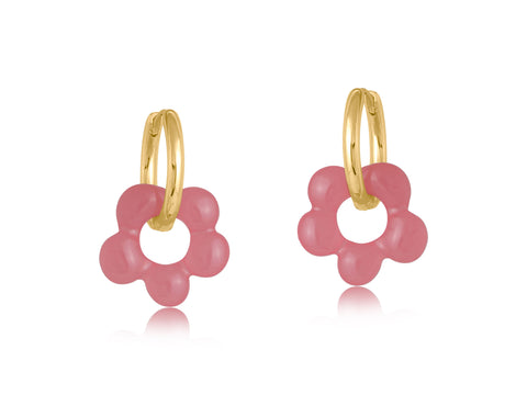 Pink Beaded Huggie Hoop Earrings