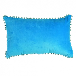 Blue Velvet Pom Pom Cushion