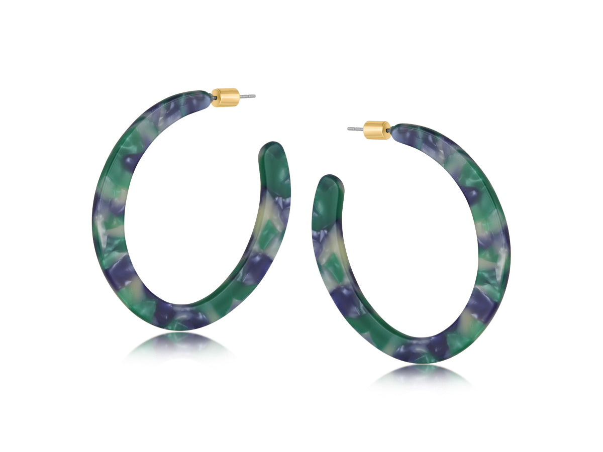 Green & Blue Resin Statement Cut Out Hoop Earrings