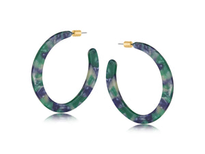 Green & Blue Resin Statement Cut Out Hoop Earrings