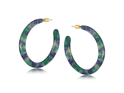 Green & Blue Resin Statement Cut Out Hoop Earrings