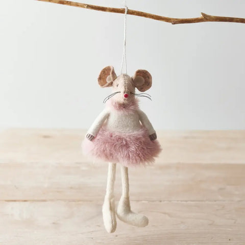 Hanging Mouse in Pink Fluffy Dress