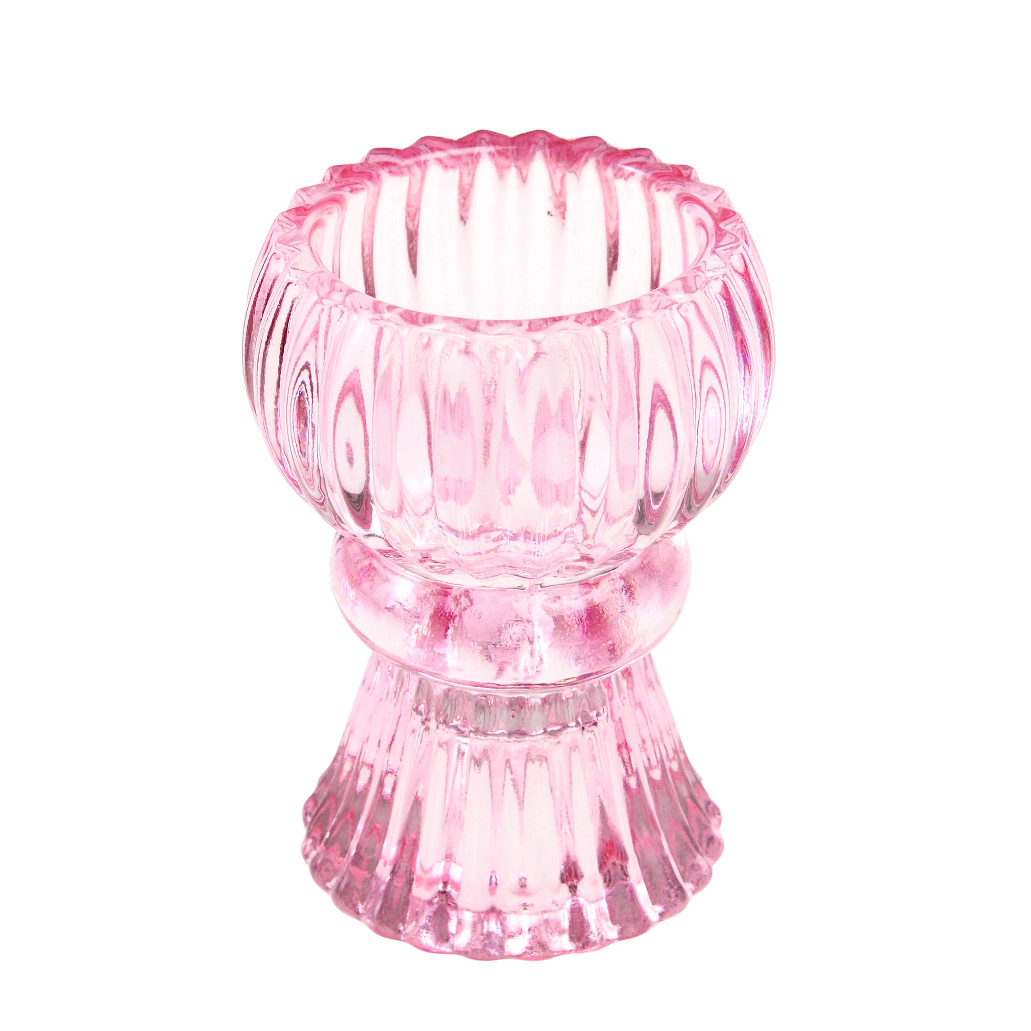 Pink Double Ended Glass Candle Holder