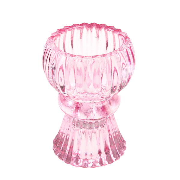 Pink Double Ended Glass Candle Holder