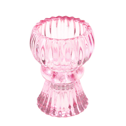 Pink Double Ended Glass Candle Holder