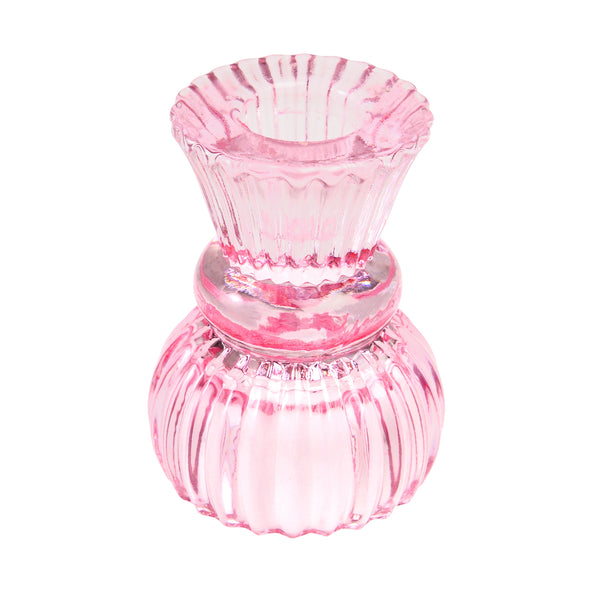 Pink Double Ended Glass Candle Holder
