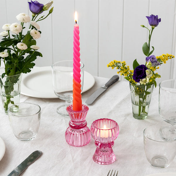 Pink Double Ended Glass Candle Holder