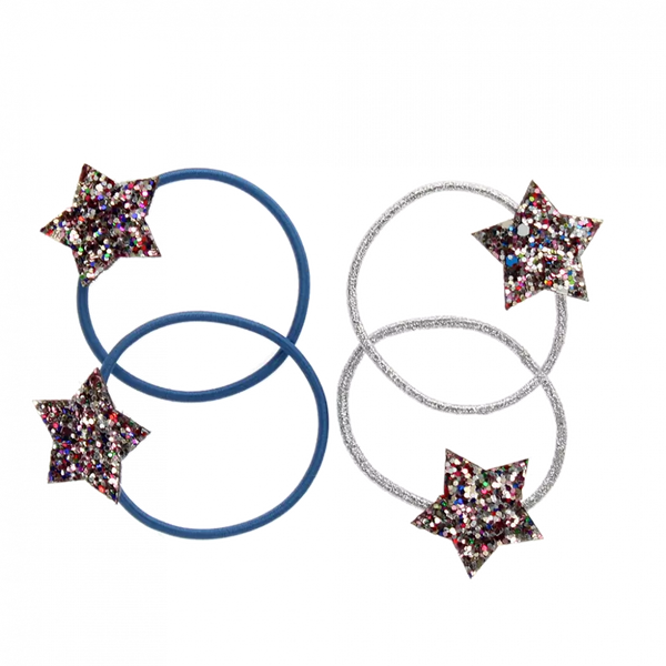 Star Glitter Hair Ties - Set of 4