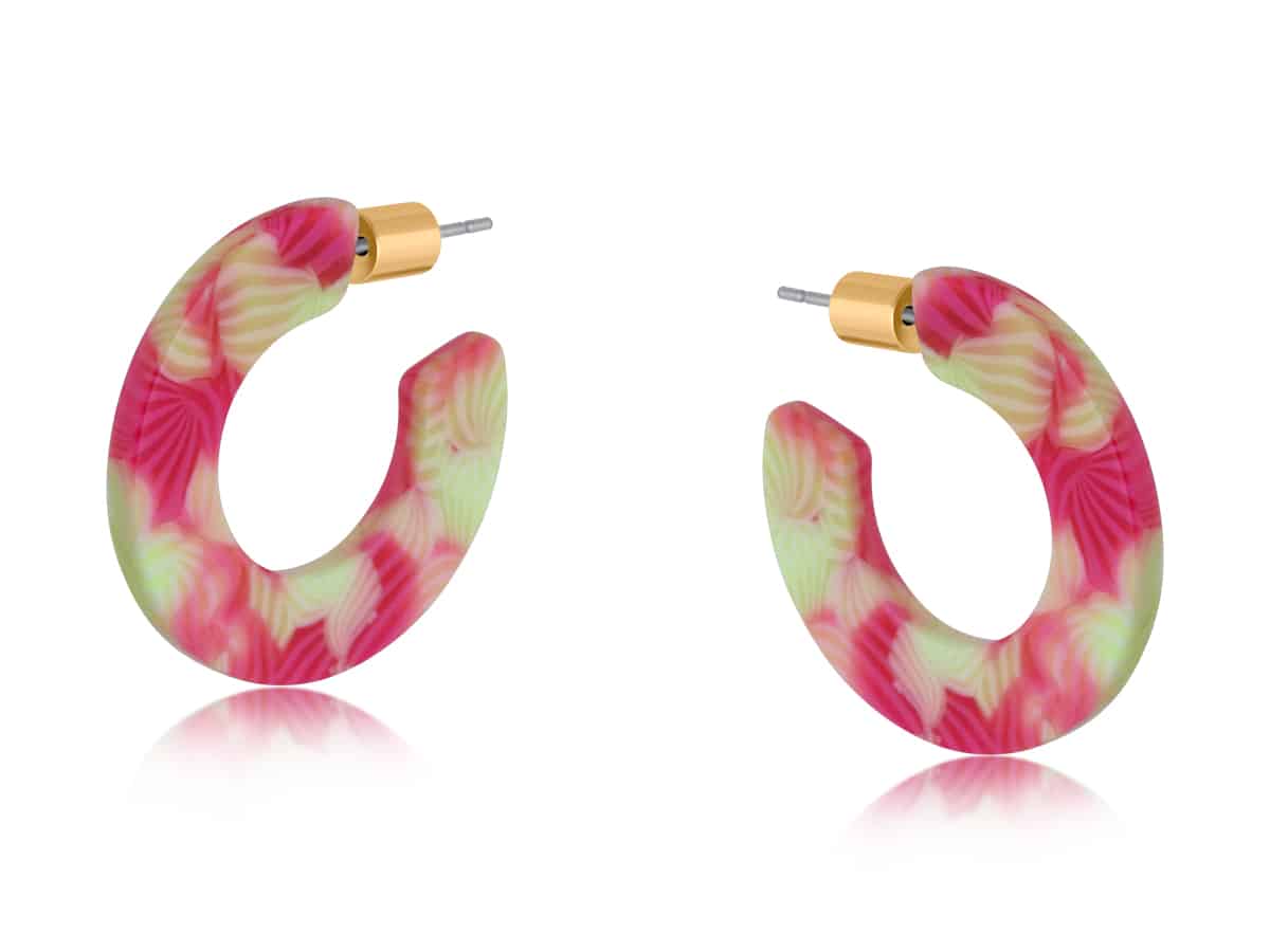 Pink & Yellow Flat Oval Resin Hoop Earrings