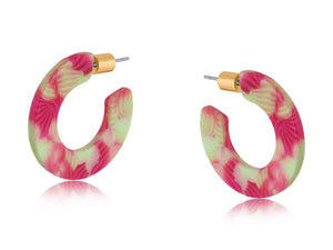Pink & Yellow Flat Oval Resin Hoop Earrings