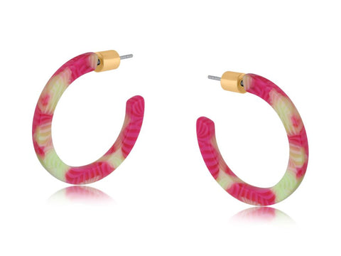 Yellow & Pink Thin Resin Hoop Earrings