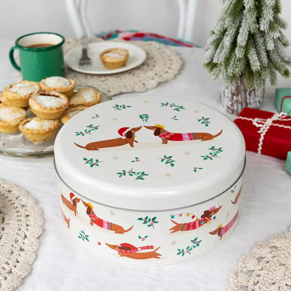 Festive Sausage Dog Storage Tin