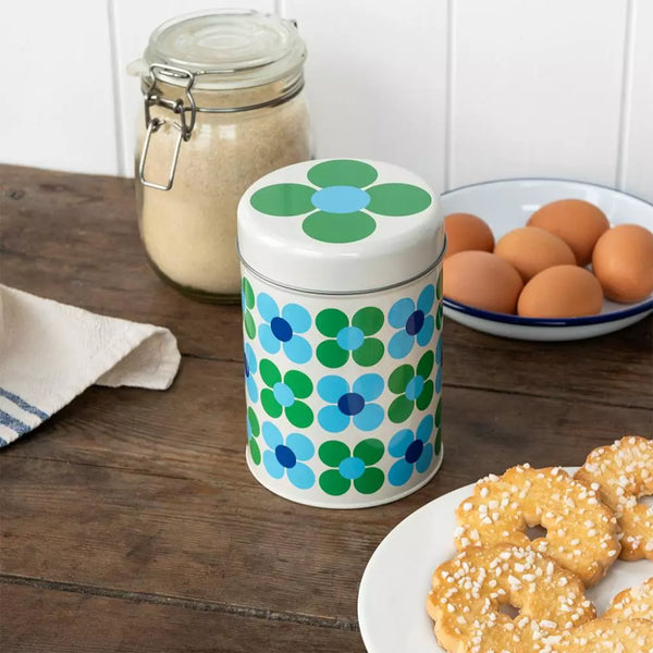 Canister Storage Tin - Blue & Green Daisy