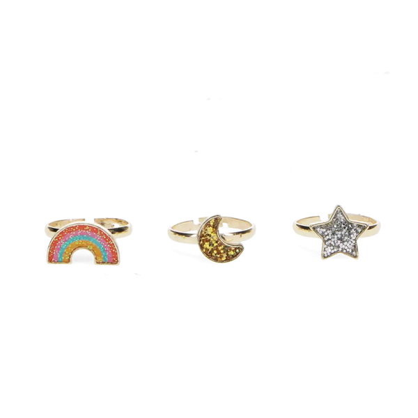 Glitter Rings (set of 3) - Star, Rainbow & Moon