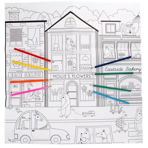 Large Colouring Poster with Pencils - On Our Street