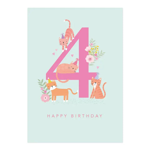 Happy Birthday Card | Age 4 Cats Card