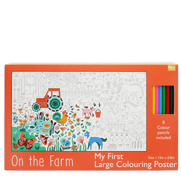 Large Colouring Poster with Pencils - On The Farm
