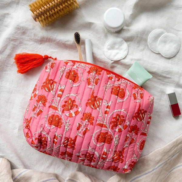 Red & Pink Floral Print Wash Bag