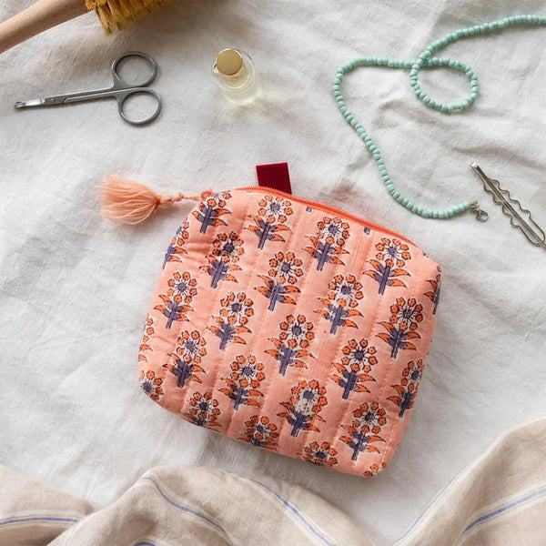 Pink Floral Print Makeup Bag