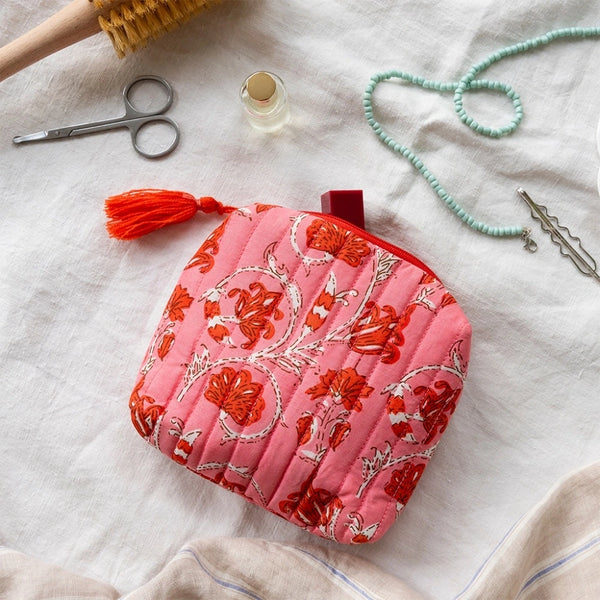 Red & Pink Floral Print Make Up Bag