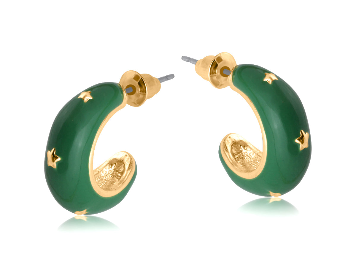 Green Star Embossed Two Tone Earrings