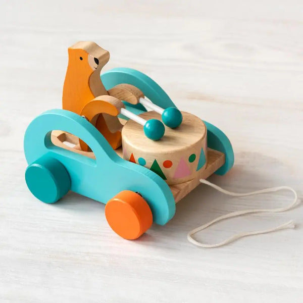 Wooden Pull Along Toy - Drumming Bear