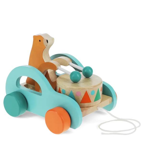 Wooden Pull Along Toy - Drumming Bear