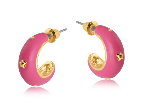 Pink Star Embossed Two Tone Earrings