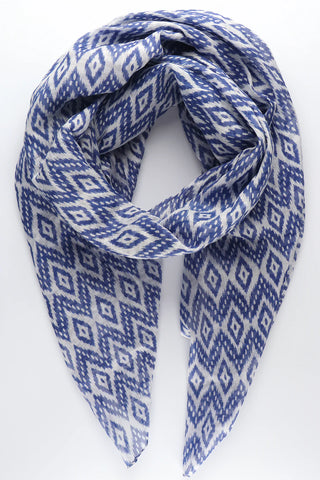 Moroccan Ikat Print Cotton Scarf in Blue
