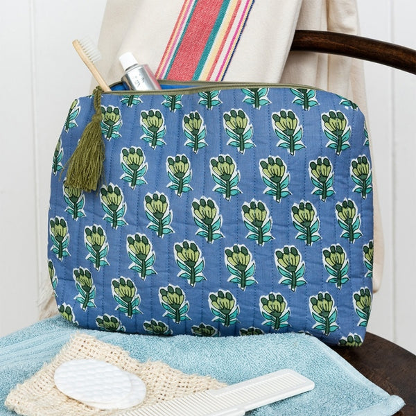 Blue & Green Floral Print Wash Bag