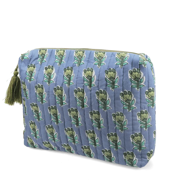 Blue & Green Floral Print Wash Bag