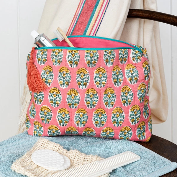 Blue & Pink Floral Print Wash Bag