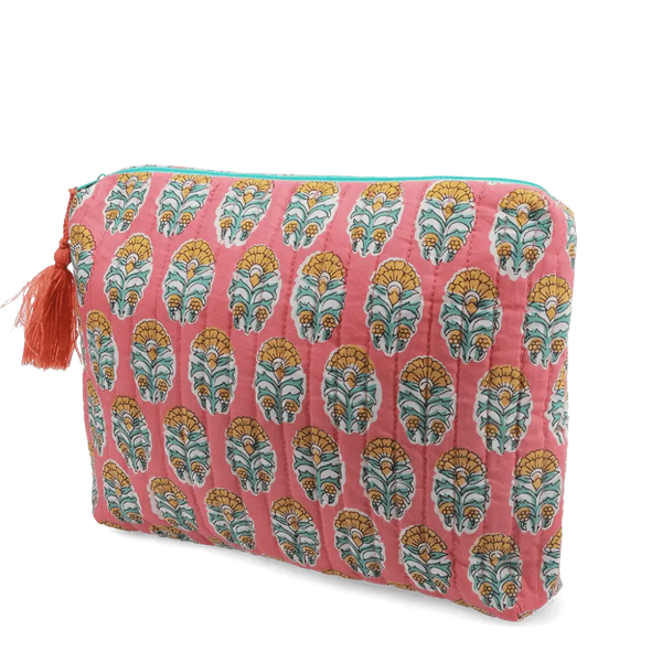 Blue & Pink Floral Print Wash Bag