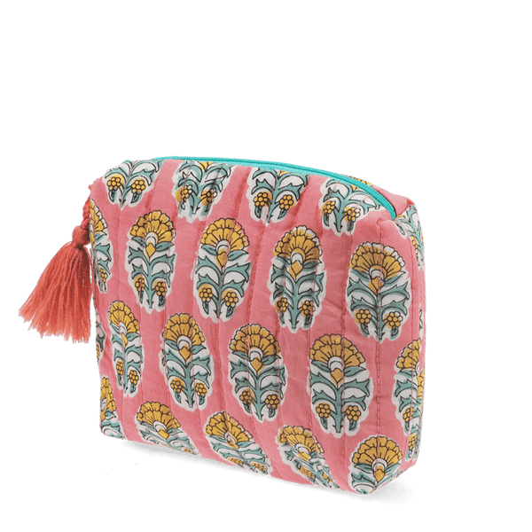 Blue & Pink Floral Print Make Up Bag
