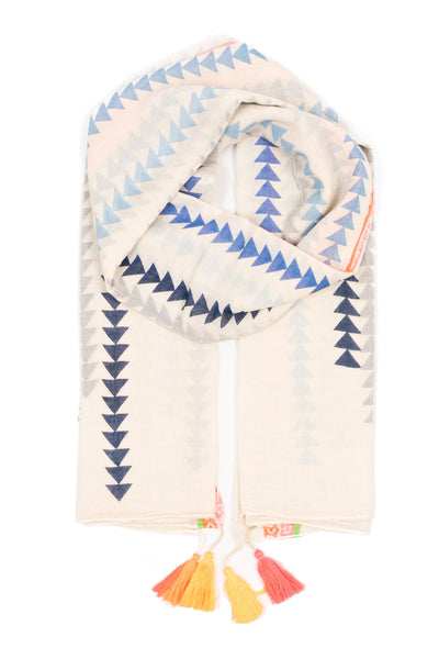 White Arrow Print Lightweight Cotton Scarf