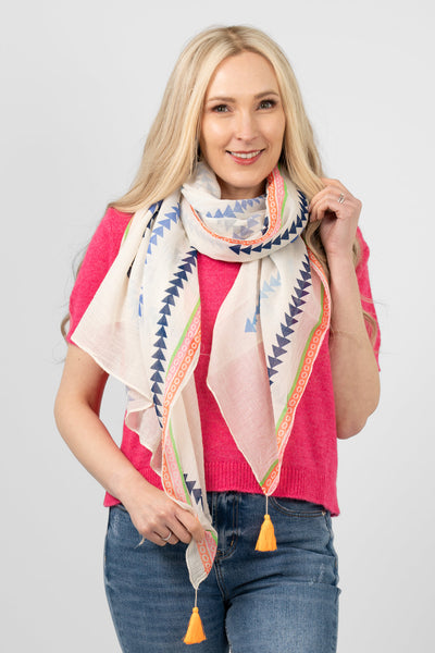 White Arrow Print Lightweight Cotton Scarf