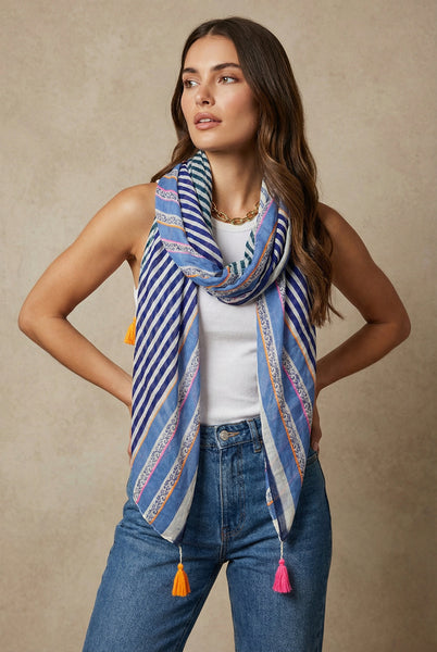 Blue Striped Lightweight Cotton Scarf