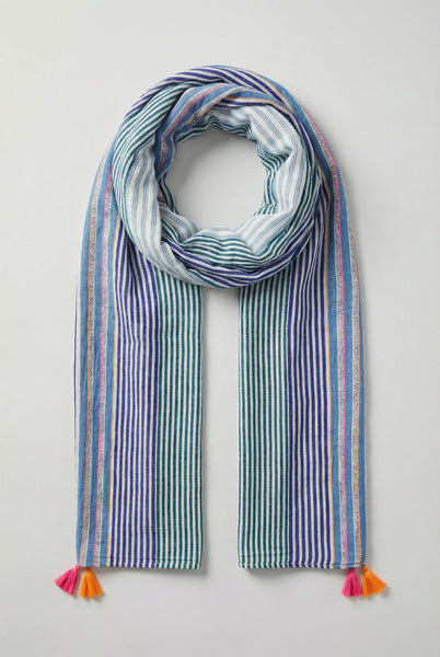 Blue Striped Lightweight Cotton Scarf